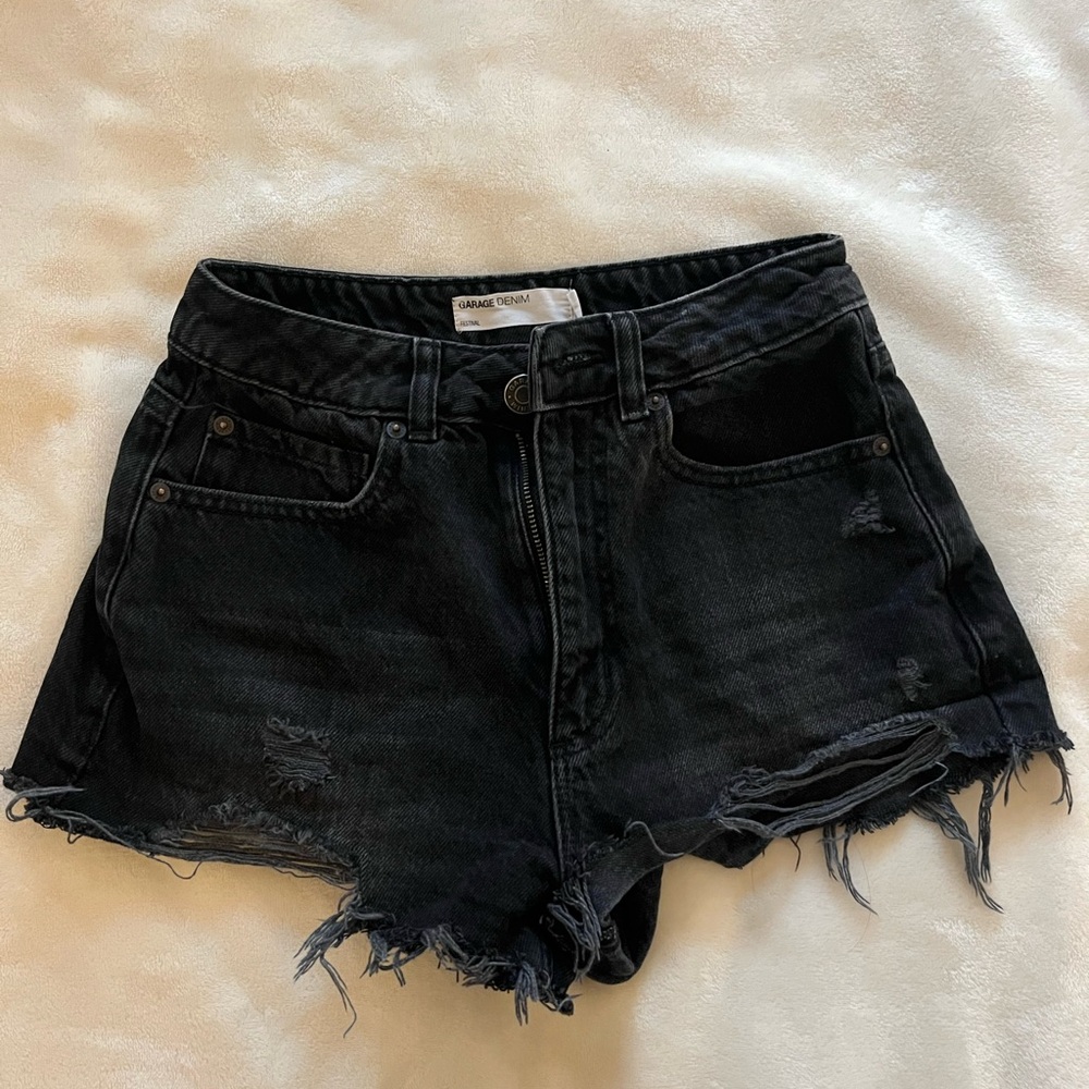 Black Garage Distressed Denim Shorts